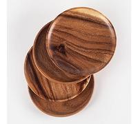 Gourmet Acacia Wood Charger Plates: Decorative Appetizer Serving Trays Set of 4 for Desert | Hand-crafted Solid Piece of Acacia Wood Plates | Perfect for Summer Outdoor Table Setting (6" x 6")