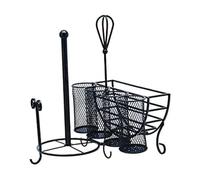 Gourmet Basics by Mikasa 5176813 Avilla Picnic Plate Napkin and Flatware Storage Caddy with Paper Towel Holder, Alloy Steel, Antique Black