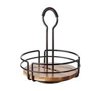 Gourmet Basics by Mikasa 5208928 Hanover Rotating Condiment Caddy with Acacia Wood Insert, Antique Black, Steel