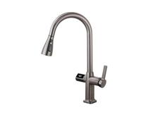 Gourmet Black Kitchen Faucet Pull Out Sink Taps with Digital Display Rotatable Wear Resistant & Leak Proof Design Modern Gray Finish for Elegant Kitchens