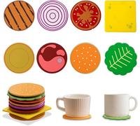 Gourmet Burger Coaster Set, 8 Hamburger Funny Drink Coasters, Silicone Non Slip Heat Insulation Mat Mug Holder for Kitchen Dining Bar Table Decorations - Fun Fake Food Gifts