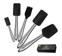 Gourmet Easy 5 Piece Silicone Spatula Set With Stainless Steel Handle - Black