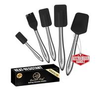 Gourmet Easy 5pcs Silicone Spatula Set with Stainless Steel Handles - Black | Heat-Resistant Silicone Protects Nonstick Cookware, Ergonomic Handles Offer Firm Control, Dishwasher Safe, 5-Year Warranty