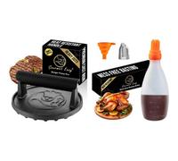 Gourmet Easy Cast Iron Smash Burger Press & Silicone Baste Easy Bottle Set