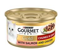 Gourmet Gold Tinned Cat Food Salmon and Chicken in Gravy 85g, Pack of 12