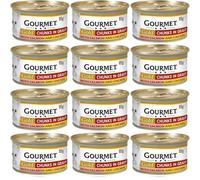 Gourmet Gold Chunks in Gravy Salmon & Chicken 85g Pack of 12 Wet Adult Cat Food Age 1-7yrs Nutritious Pet Snack Meat Fish Protein Minerals with Welari Thank You Card | (12pack) (1020g)
