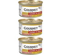 Gourmet Gold Chunks in Gravy Salmon & Chicken 85g Pack of 3 Wet Adult Cat Food Age 1-7yrs Nutritious Pet Snack Meat Fish Protein Minerals with Welari Thank You Card | (3pack) (255g)