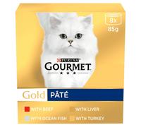 GOURMET Gold Pate with Ocean Fish, Beef, Liver , Turkey Wet Cat Food Can 8x85g