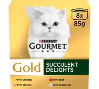 GOURMET Gold Succulent Delights with Chicken, Salmon, Beef & Ocean Fish Wet Cat Food 8x85g