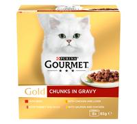 Gourmet Gold Tender Chunks Mega Pack 96 x 85g - Beef, Turkey & Duck, Chicken & Liver, Salmon & Chicken