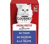Gourmet | MON PETIT INTENSE | Adult Cat | Sliced in Sauce | Fish Selection: Salmon, Tuna, Trout | Fresh Sachets | Pack of 8 (6 x 50g)