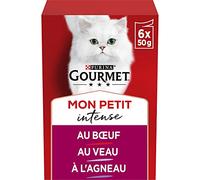 Gourmet | MON PETIT INTENSE | Adult Cat | Sliced in sauce | Meat selection: Beef, Veal, Lamb | Fresh Bags | Pack of 8 (6 x 50g)