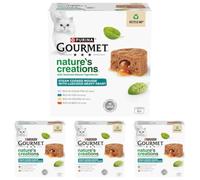 GOURMET Nature's Creations Mousse with Gravy Heart, Rich in Chicken with Carrots, Rich in Beef with Tomato, Rich in Ocean Fish with Spinach, Rich in Cod with Parsnip, Wet Cat Food, 8x85g (Pack of 4)