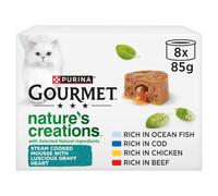 GOURMET Nature's Creations Mousse with Gravy Heart, Rich in Chicken with Carrots, Rich in Beef with Tomato, Rich in Ocean Fish with Spinach, Rich in Cod with Parsnip, Wet Cat Food, 8x85g (pack of 6)