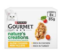 GOURMET Nature's creations (Rich in Chicken, garnished with spinach & tomatoes and Rich in Turkey, garnished with spinach and parsnip) Wet Cat Food Can 8x85g (pack of 6)