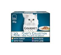 Gourmet Perle Chef's Collection Cat Food 12 X 85g - Mini Fillets In Gravy From Gourmet Perle, Simple And Refined Creations - Contains: 3 X Turkey, 3 X Tuna, 3 X Duck, 3 X Lamb