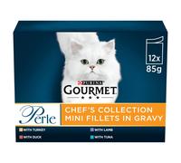 GOURMET Perle Chef's Collection Mini Fillets in Gravy Wet Cat Food 12x85g (Pack of 4)