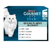 GOURMET Perle Ocean Flakes Cod, Salmon, Plaice, Saithe Wet Cat Food - 12 x 85g