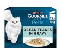 Gourmet Perle Ocean Flakes Cod, Salmon, Plaice, Saithe Wet Cat Food 12x85g (pack of 4)