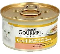 Gourmet Purina Gold Wet Cat Food Cubes in Sauce with Salmon and Chicken - 24 x 85 g Tins (Pack of 24 x 85 g)
