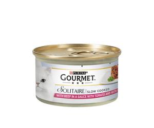 Gourmet Solitaire Slow Cooked Beef in Sauce Cat Food Mini Tin - Size: 85g