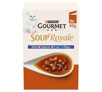GOURMET Soup Royale (Salmon, Cod, Plaice) Wet Cat Food Pouch 6x45g (pack of 4)