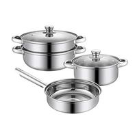 Gourmet Stainless Steel Saupan Set - 3 Pie - Induction Pans with Toughened Glass Lids and Non-Slip Stay-Cool Handles,Suitable for Gas Induction Cooker, Easy to