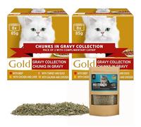 Gourmet Wet Cat Food Bundle | Chunks in Gravy Collection - Pack of 2 | 16 x 85g Tins + Pure Max Strength Canadian Catnip, for Happy, Healthy Cats