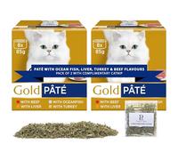 Gourmet Wet Cat Food Bundle | Pate Recipes with Ocean Fish, Liver, Turkey and Beef Flavours | 16 x 85g Tins + Papa Lima Pure Canadian Catnip | Pack of 2 for Happy, Healthy Cats