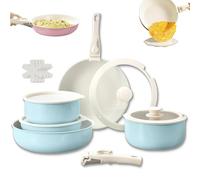 Gourmetific Cookware Set, 2025 Upgraded 15 Piece Gourmetific Kitchen Kit, Pots and Pans with Detachable Handle Set, Stackable Storage, Easily Clean (Blue)