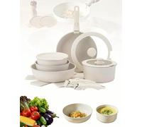 Gourmetifics Cookware Set, 5/9/11/15/17 Piece Nonstick Surface with Removable Handles, Stackable & Detachable, Induction Compatible, Dishwasher Safe for Home Kitchen Daily Cooking (15pcs)