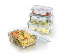 GOURMETmaxx Glass Food Storage Containers | Set of 4 Klick-It cans with lid | Silicone Sealing Ring | Glass container with lid | emerald