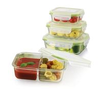 GOURMETmaxx Klick-It Glass Food Storage Containers, Set of 4, Dishwasher, Microwave and Freezer Safe, Lid with Silicone Sealing Ring and 4-Way Click Closure, Lime Green