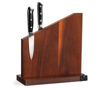 Gourmetop Knife Block Without Knives, Magnetic Knife Holder with Sharpener, Magnetic Knife Block with Sharpener, 100% Acacia Wood Magnetic Knife Holder, Double-Sided Magnetic Knife Block, Dark Wood