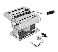 GOURMEX Pasta Maker Machine Stainless Steel Manual | with Adjustable Thickness Settings | Perfect for Homemade Spaghetti Fettuccini Noodles and Lasagna | Includes Removable Handle and Clamp (Silver)