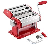 GOURMEX Stainless Steel Manual Pasta Maker Machine | With Adjustable Thickness Settings | Perfect for Professional Homemade Spaghetti and Fettuccini | Includes Removable Handle and Clamp (Red)