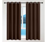 GOUSANG 100% Blackout Curtains for Bedroom 132 x 141 cm Room Darkening Pencil Pleat Eyelet Curtains for Children for Window Living Room, Brown