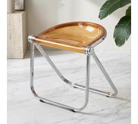 GOUSANG Clear Acrylic Bar Stools Set of 2, Modern Transparent Plastic Dining Chairs with Non-Slip Rubber Feet for Indoor and Outdoor Home Use, Brown