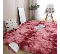GOUSANG Super Soft Fluffy Shaggy Rug Anti-Slip Carpet 120 x 160 cm Customizable Rug Small Apartment Super Plush for Sofa Home Room Hallway Kitchens, Red