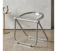 GOUSANG Transparent Acrylic Bar Stools for Home Dining Set of 2 Stackable Folding Chairs with Non Slip Foot Cushions for Indoor Outdoor Use White Plastic Furniture, Gray