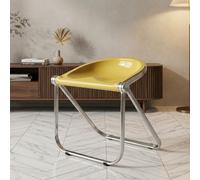 GOUSANG Transparent Acrylic Bar Stools for Home Dining Set of 2 Stackable Folding Chairs with Non Slip Foot Cushions for Indoor Outdoor Use White Plastic Furniture, Yellow