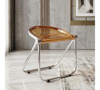 GOUSANG Transparent Acrylic Bar Stools for Home Dining Set of 2 Stackable Folding Chairs with Non Slip Foot Cushions for Indoor Outdoor Use White Plastic Furniture, Brown