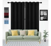 GOUSUN Velvet Curtains 95 x 135 cm Cold Protection Full Blackout Curtains Hermal Insulated Grommet Window for Bedroom, 1 Panels, Black