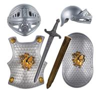 Goutdori Medieval Kids Knight Costume Armor Set with Sword Shield Helmet Chest in Silver.
