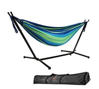 Goutime 9Ft Double Hammock with Detachable Stand,550 Pound Capacity, Includes Portable Carrying Bag Perfect for Indoor Outdoor Patio, Deck, Yard,Balcony (Blue Green)
