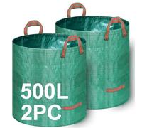 Goutime Heavy Duty Garden Waste Bags, Extra Large Reusable Leaf Bags, Foldable Waterproof Garden Sacks for Leaves, Grass, Hedge Trimmings & Yard Waste（500L*2pc）