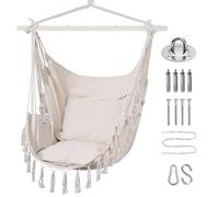 Goutime Indoor Hammock Chair Swing with Pocket, Macrame Hanging Chairs for Bedroom, Max 330 Lbs (Beige)