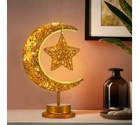GOUTOOL Decorative Table Lamp, LED Crescent Lamp Rattan Star Battery Powered Night Light, Moon and Star Lights for Room Home Decor, Romantic Decorative Lights for Living Room Office Holiday Gifts