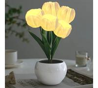 GOUTOOL Flower Table Lamp Tulip Desk LED Night Light for Home Living Room Decor Artificial Flower with Vase Table Centerpieces for Birthday Holiday Party Wedding Room Decoration (White)