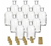 gouveo Set of 12 Glass Bottles 250 ml Pharmacist with Corks - Round Bottle for Filling - Empty Apothecary Bottle for Liquor, Oil, Vinegar (AFRT250SKE)